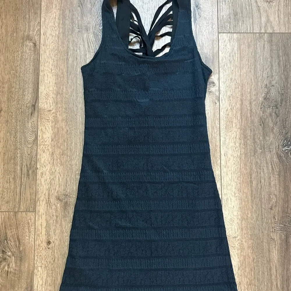 Free People Black Strappy Dress, Textured Material, Sheath, Statement, LBD, S‎